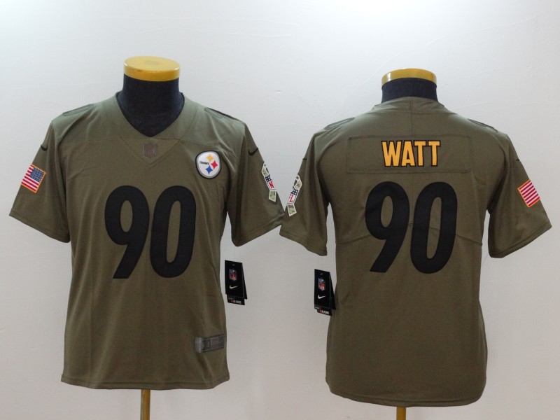 Women Pittsburgh Steelers #90 Watt Nike Olive Salute To Service Limited NFL Jerseys